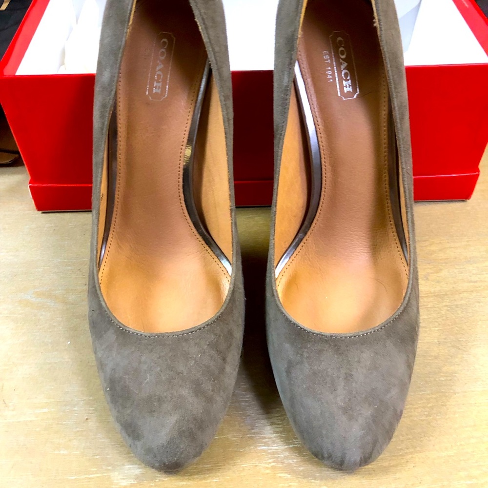 Coach taupe suede platform heels
